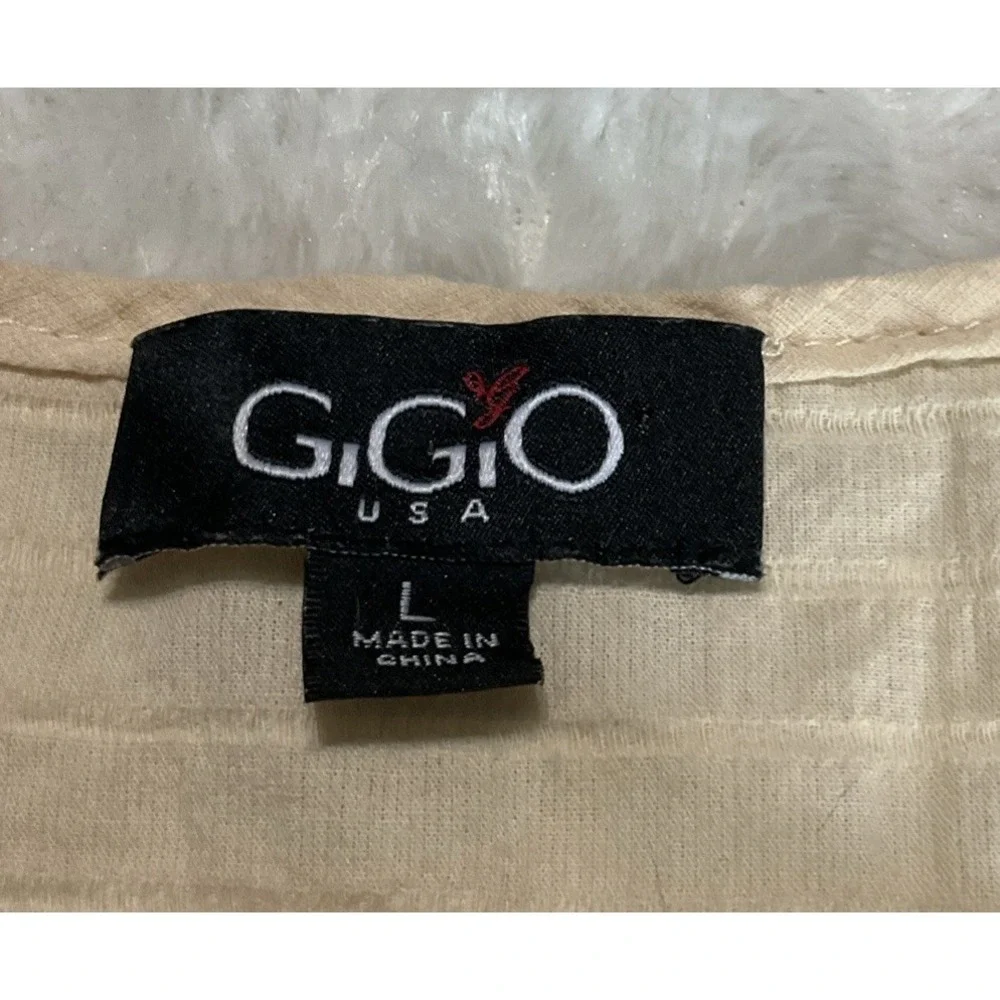 Grigio USA Women's Large Embroidered Creamy Oatmeal Boho Peasant Tunic Tassel